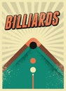 Billiards typographical vintage grunge style poster design. Retro vector illustration. Royalty Free Stock Photo